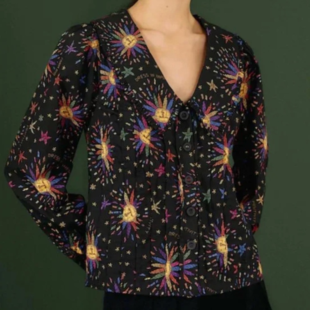 Farm Rio NWT Rainbow Suns Organic Cotton Blouse